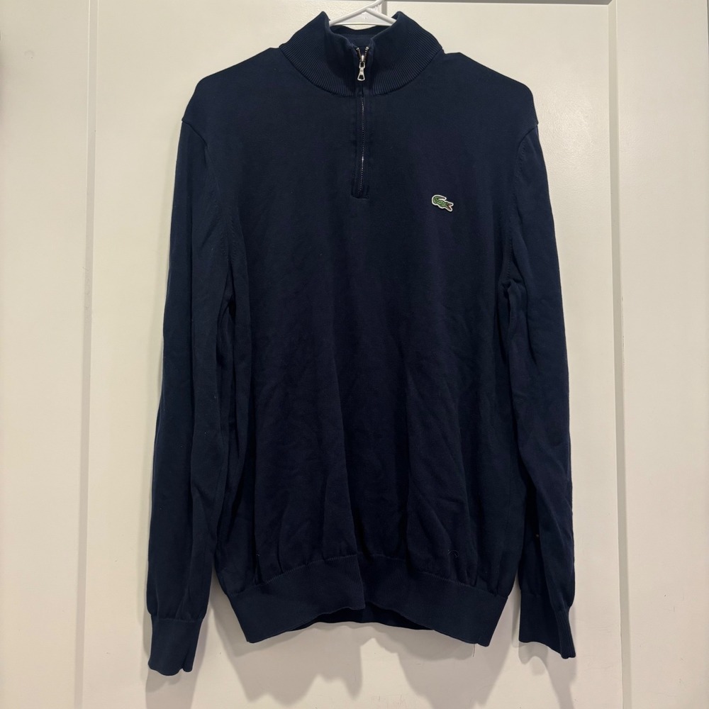 Lacoste Mens Classic Fit Navy Blue 100% Cotton Quarter Zip Sweater Size L FR 5